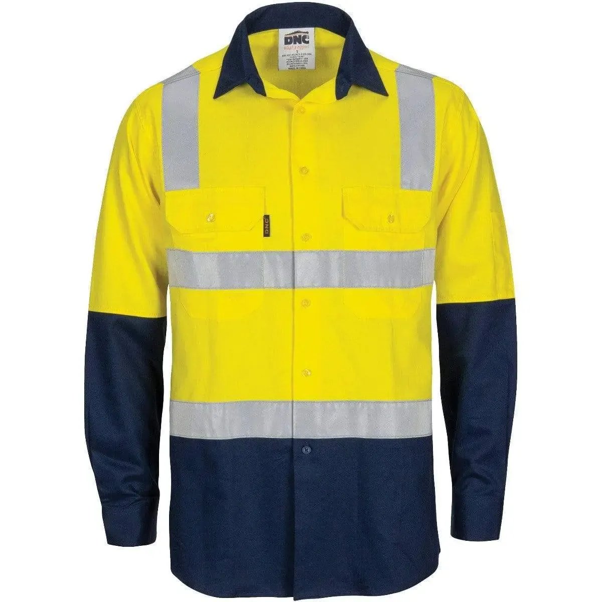 Dnc Workwear Hi-vis Two-tone Cool-breeze Long Sleeve Cotton Shirt With Hoop & Shoulder Csr Reflective Tape - 3747